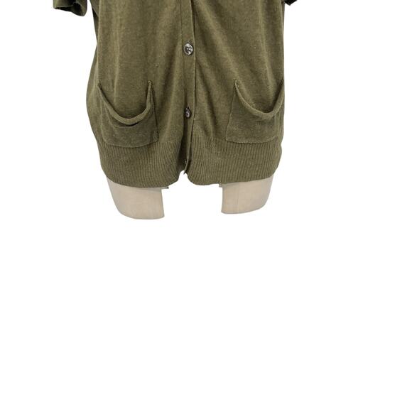 Eileen‎ Fisher Cardigan Sweater Knit Short Sleeve Linen Silk Olive Green Large - Picture 4 of 9